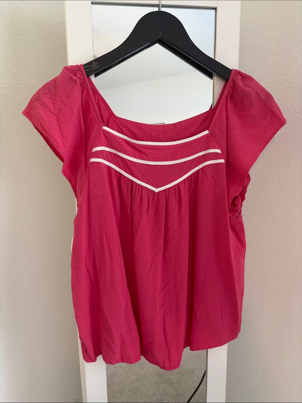 LOFT Hot Pink Short Sleeve Blouse with White Trim